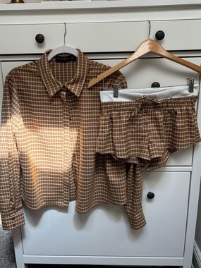 Lioness Brown Plaid Two-Piece Lounge Set